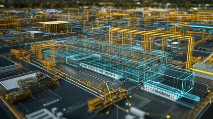 Futuristic Industrial Landscape with Digital Connections