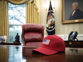 American Flag Baseball Cap on Desk in White House Oval Office - Sony Alpha A7 III Photo