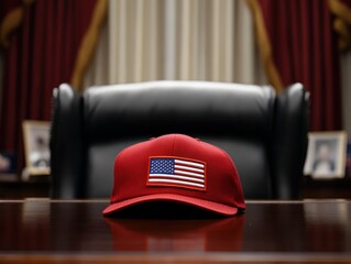 American Flag Baseball Cap on Desk in White House Oval Office - Sony Alpha A7 III Photo