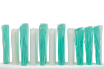 close up macro shot of toothbrush, showing detail of the brush.