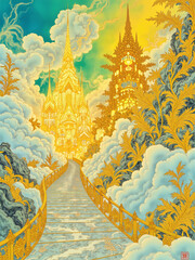 Fototapeta premium heaven golden city above the clouds created using AI Generative Technology