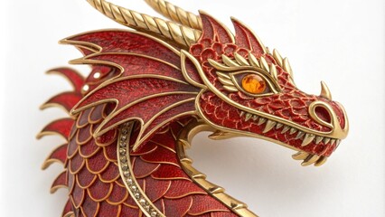 Red Enamel Dragon Brooch This vibrant brooch features a majestic dragon intricately designed in red enamel with gold accents. Each scale is meticulously etched and its eyes are