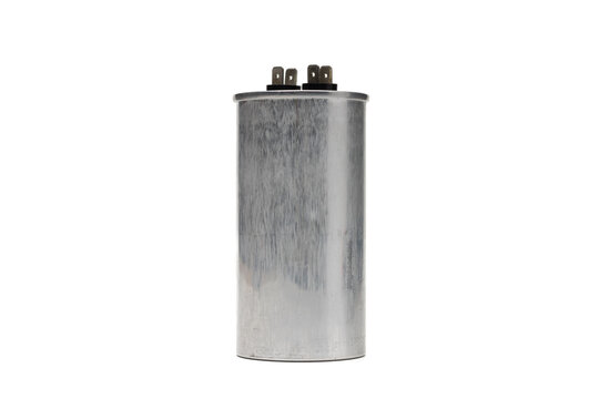 air conditioner's compressor capacitor isolated on white background. Usually found on outdoor unit.