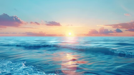 Picturesque Ocean Sunset Under Clear Blue Skies