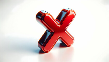 Obraz premium Icon A glossy red cancel cross icon with smooth curves, isolated on a pure white background, symbolizing 4
