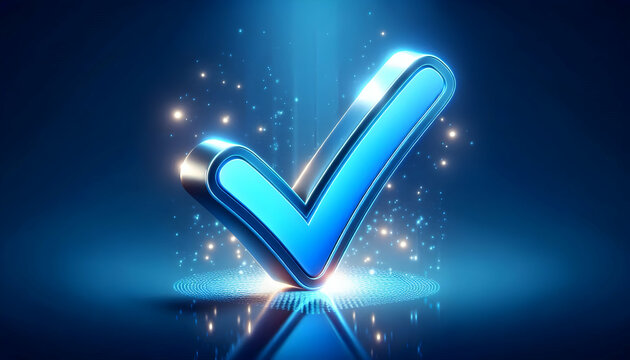  Icon A glowing 3D check mark icon in blue, surrounded by soft lighting, isolated on a white background, s4