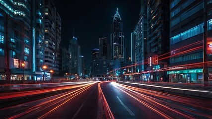 Fototapeta premium Cityscape with Traffic Light Trails at Night