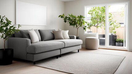 Modern Living Room Interior Design Cozy Sofa Plants Natural Light