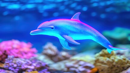 Luminous Dolphin in Vibrant Ocean Scene Underwater Wildlife Marine Life Aquatic Animal