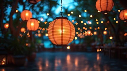 A blurry photo captures the atmosphere of a dance floor at night, with hanging lights and lanterns creating a festive ambiance