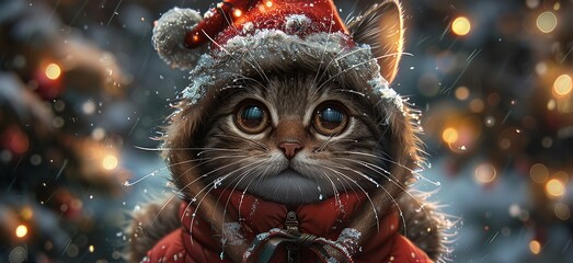 Super cute and lovely Christmas kitten