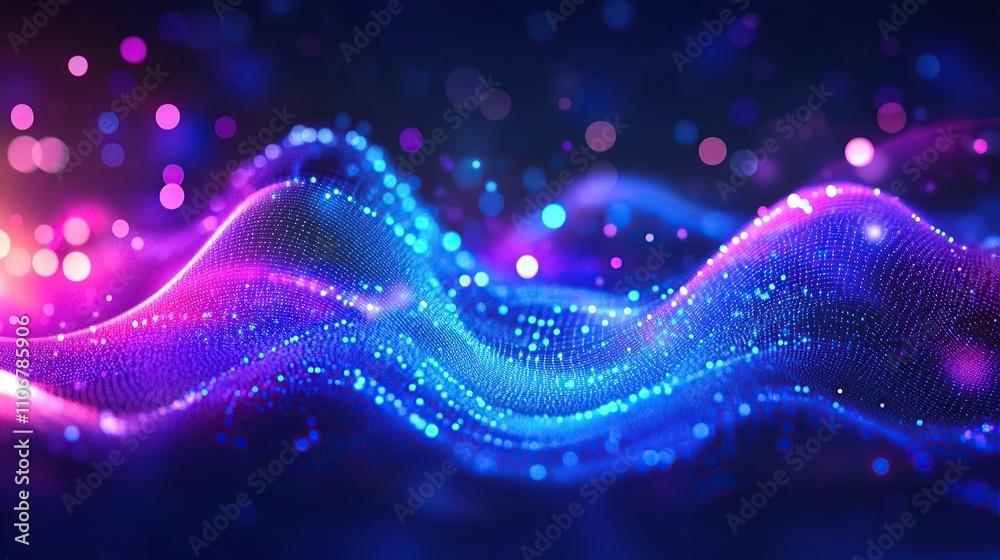 Poster abstract digital waves of light and color create a vibrant, dynamic visual effect.