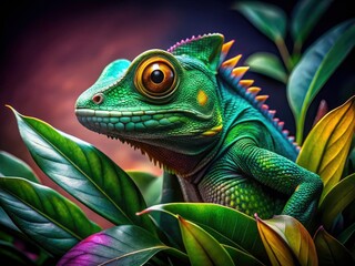 Fototapeta premium Stunning Product Photography of Green Animal Iris with Vibrant Colors, Detailed Textures, and Natural Elements for Nature Lovers and Art Enthusiasts - Perfect for Home Decor and Wildlife Enthusiasts