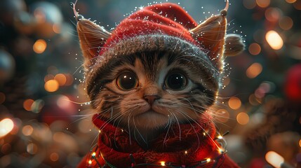 Super cute and lovely Christmas kitten
