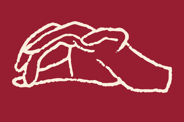 Hand drawn pencil sketch of hand keeping something carefully by two fingers. Vector icon isolated on red