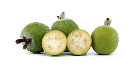 Fresh Feijoa Fruits Displayed on White Background for Healthy Eating