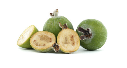 Fresh Ripe Feijoas Displayed on White Background for Healthy Eating