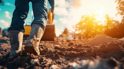 Crew Preparing Land for New Houses Under Bright Sunlight