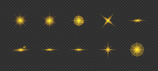 Light effect set. Glow isolated white transparent light effect set. Vector Illustration