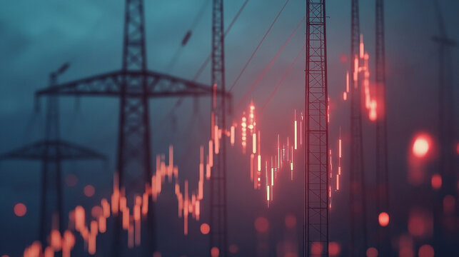 Energy Stock Market Graph  Electricity Pylon  Candlestick Chart