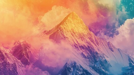 A motivational quote on a colorful background, featuring an inspiring image of a mountain peak.