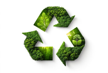 Eco-Friendly Recycling Symbol with Greenery and Leaves on a Clean White Background.