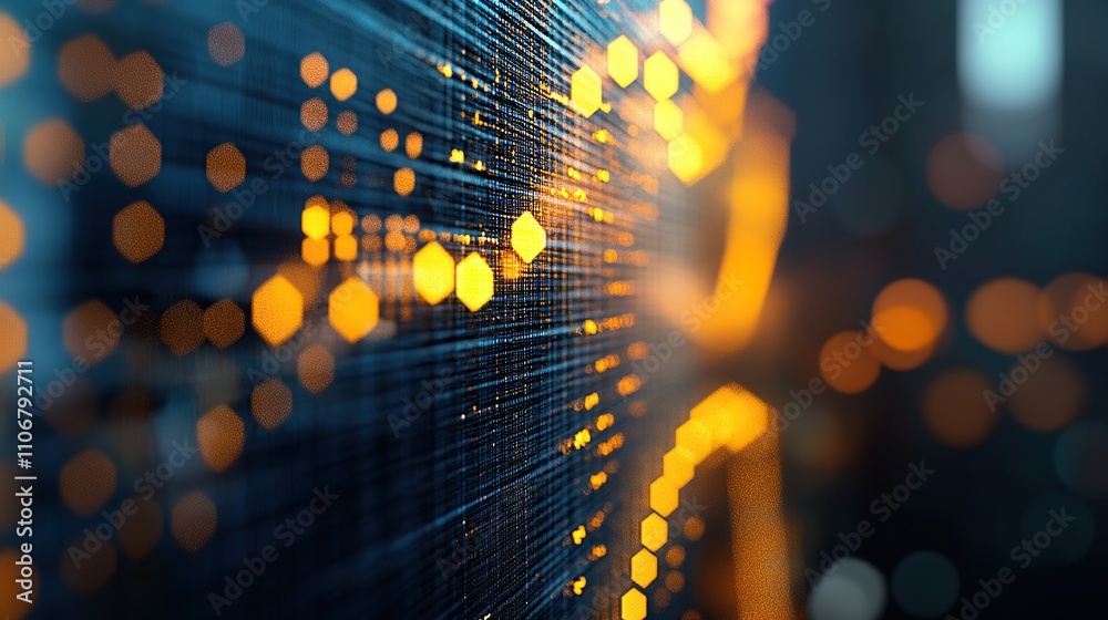 Poster abstract digital visualization with glowing data points and lines.