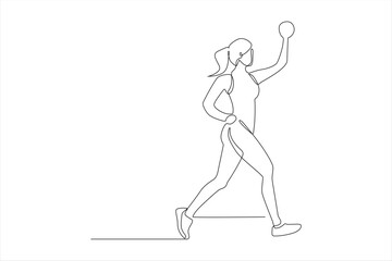 Single-line drawing of a woman jogging, arm raised.