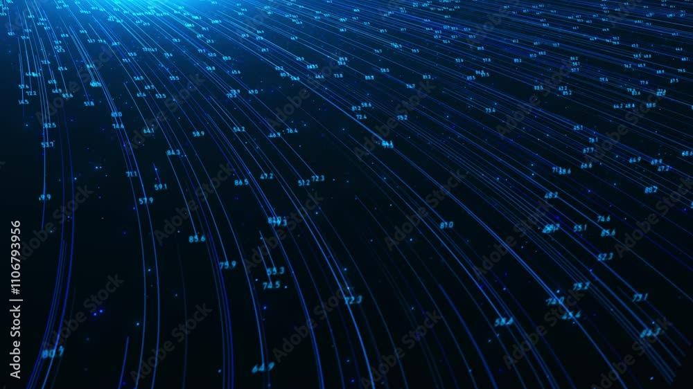 Wall mural abstract futuristic wireframe technology cyberspace hexagon wave motion dots lines digital backgroun