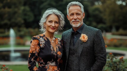 Happy Middle Aged Couple Bonding in Nature: Active Outdoor Park Fun with Smiling Wife Walking and Husband Talking - Love and Leisure