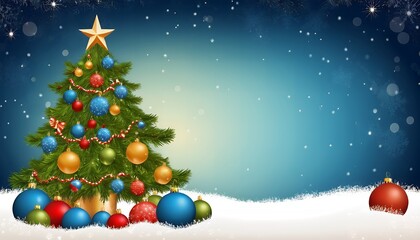 A Festive Christmas Tree with Colorful Ornaments and Sparkling Snow, Holiday Cheer, Winter Wonderland, Christmas Spirit