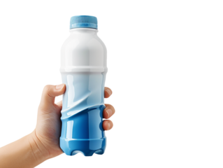 Hand holding water bottle isolated transparent background 