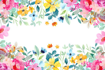 Watercolor flower frame background vector 