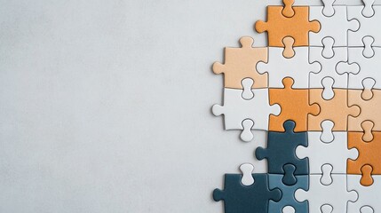Obraz premium White Puzzle Pieces on Grey Background - Top View Jigsaw Puzzle Concept