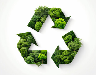 Eco-Friendly Recycling Symbol with Greenery and Leaves on a Clean White Background.