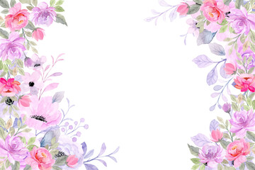 Watercolor flower frame background vector 