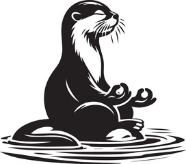 Otter meditating by the water black silhouette vector