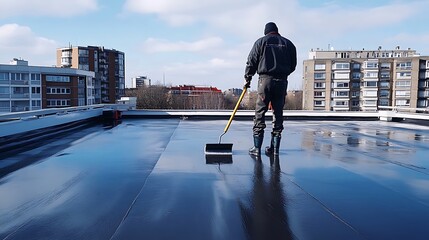 Waterproof coating application on rooftop