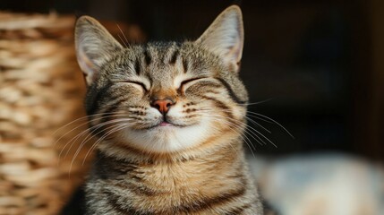 Cat with a playful or content expression, showing a smiling demeanor