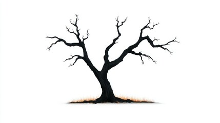 Haunted Isolation: Eerie White Background with an Old, Dead, Spooky Tree