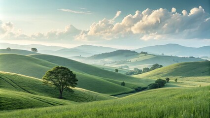 An engaging landscape scene featuring rolling hills and gentle clouds designed for users to delve into mindfulness reflections.