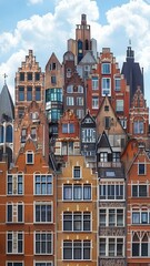 Fototapeta premium Abstract close-up of layered building facades in a collage effect, mixing architectural eras, artistic urban design concept