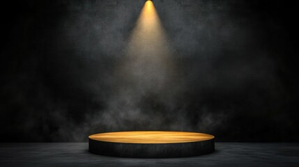 Dark Smoke Podium on Abstract Stage with Spotlight and Concrete Wall - Dramatic Empty Room Display for Product or Place