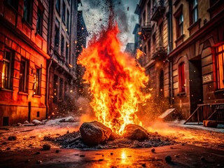 Captivating Red and Black Flame with Sparks in Urban Exploration Photography Setting, Evoking Passion and Energy in a Dynamic Atmosphere