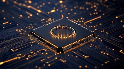 Futuristic Quantum Computer Circuit Board with Blue Waves and Explosion Technology - Modern Vector Design Texture Background