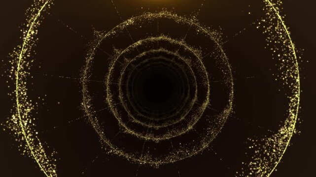 A tunnel event Golden Glitter sparkling particles concert dance game music stage party openers titles led tunnel sparks black background Birthday, Anniversary, new year, event, Christmas, Festival