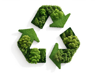 Eco-Friendly Recycling Symbol with Greenery and Leaves on a Clean White Background.