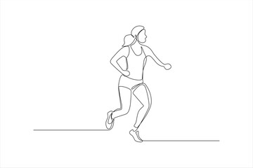 Continuous line drawing of a woman jogging. 