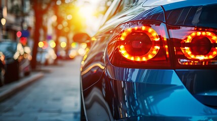 Close up of car back and side view headlight assembly in daylight
