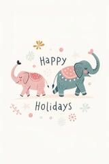 Naklejka premium cute cartoon elephant with happy holidays
